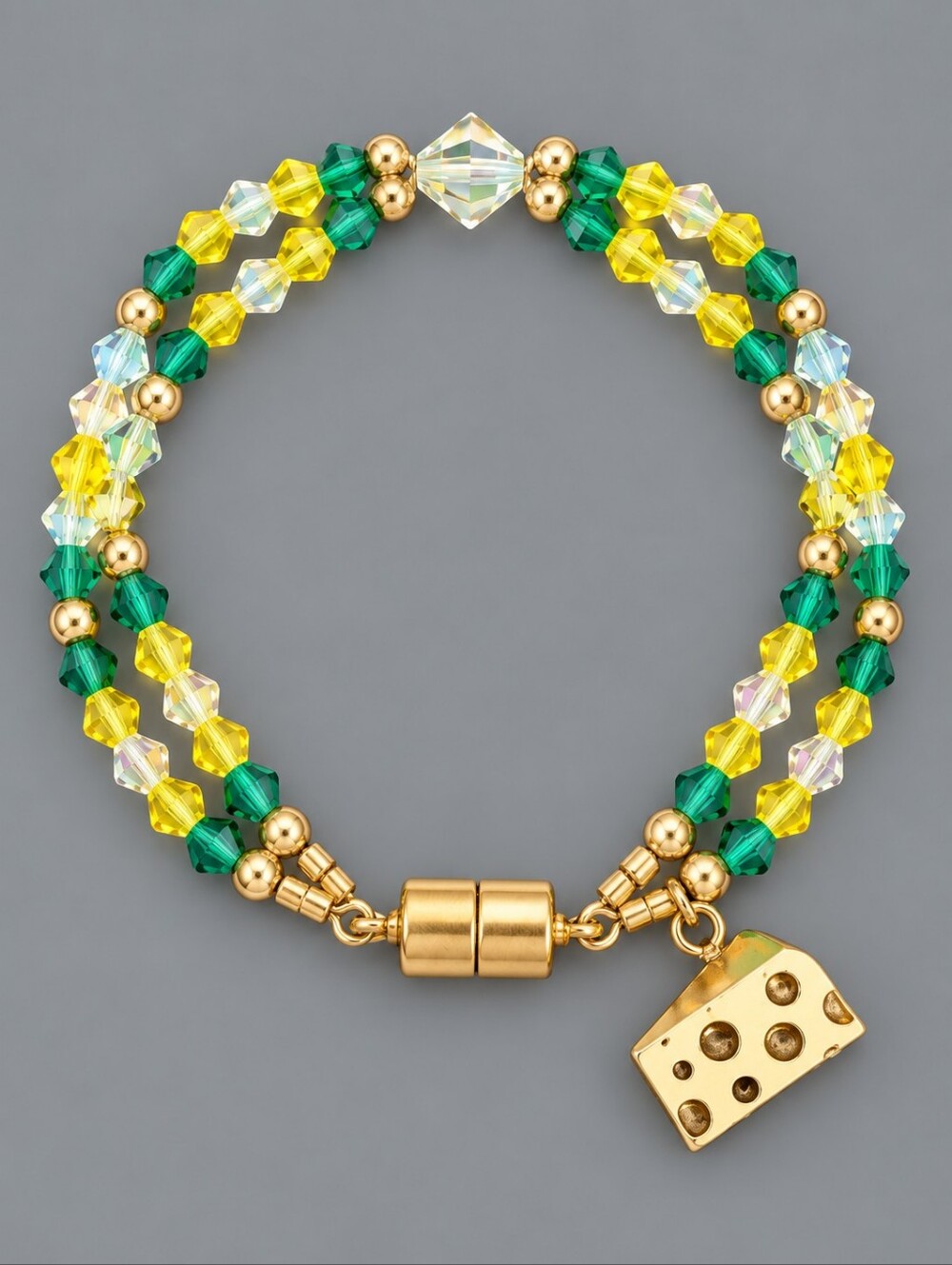 HANDMADE Crystal Green Bay Packers Fan Cheese Charm Bracelet